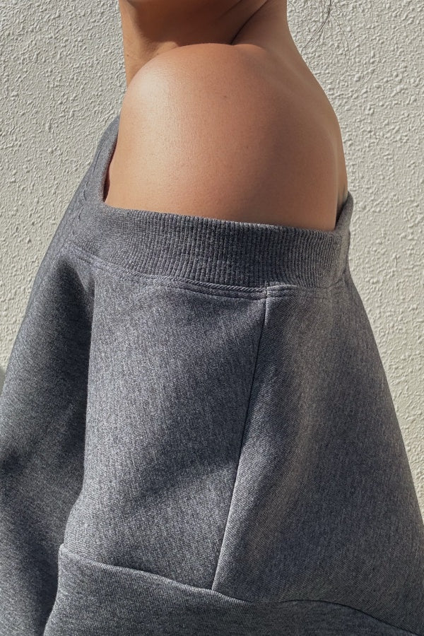 KYRU WEAR Asymmetric Off-Shoulder Sweartshirt Gray