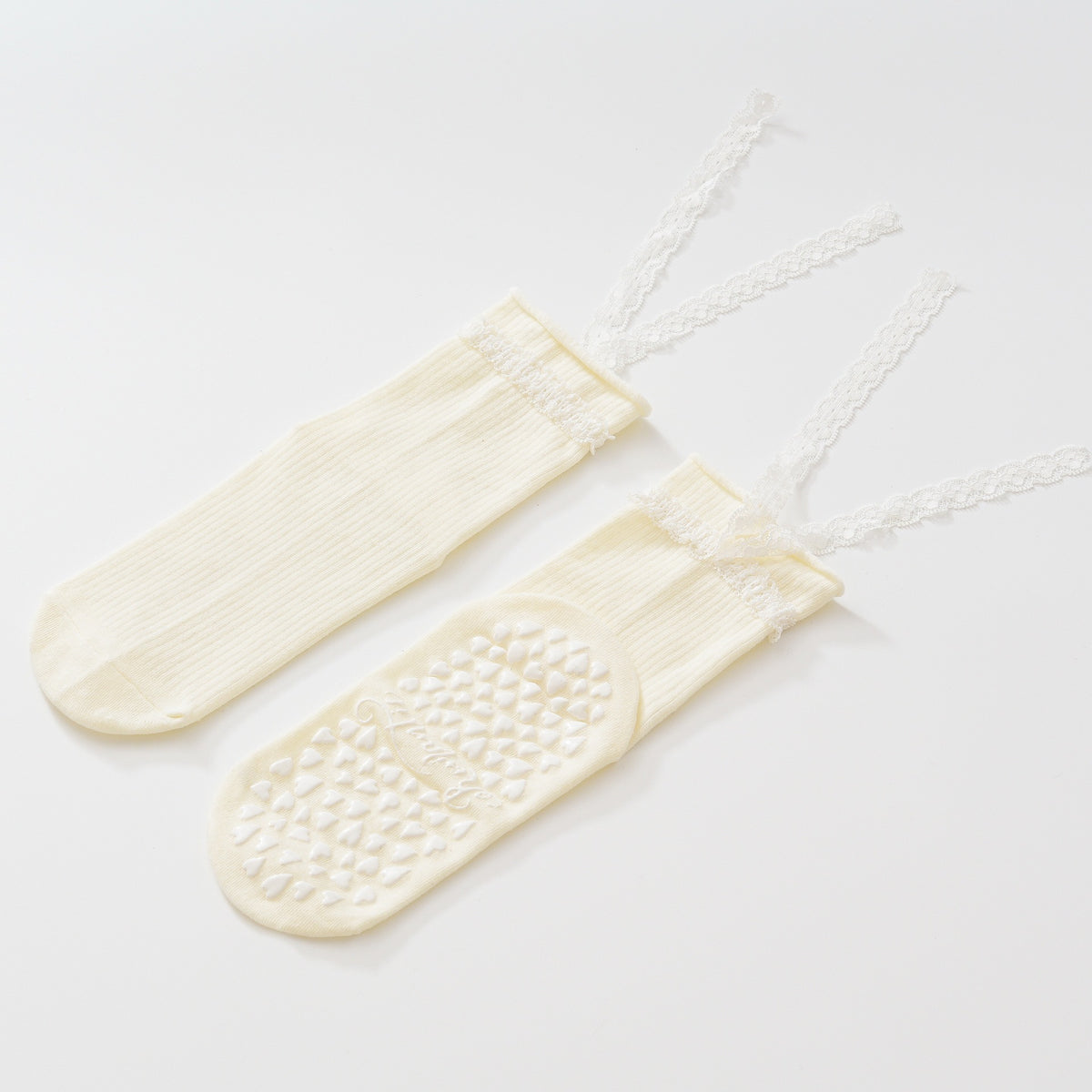 Women's Lacey Bow Grip Socks-White