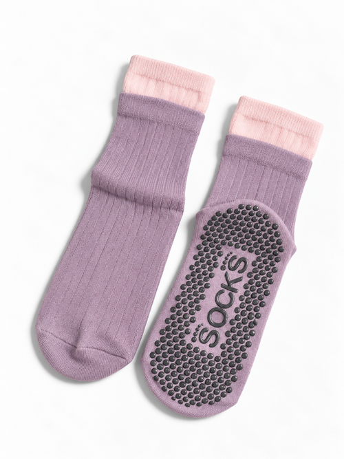 Contrast Cuff Grip Socks - Wadi Mauve