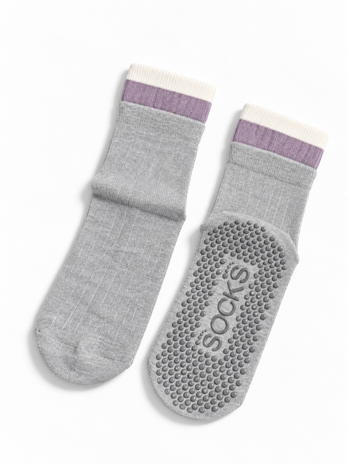 Contrast Cuff Grip Socks - Desert Lavender