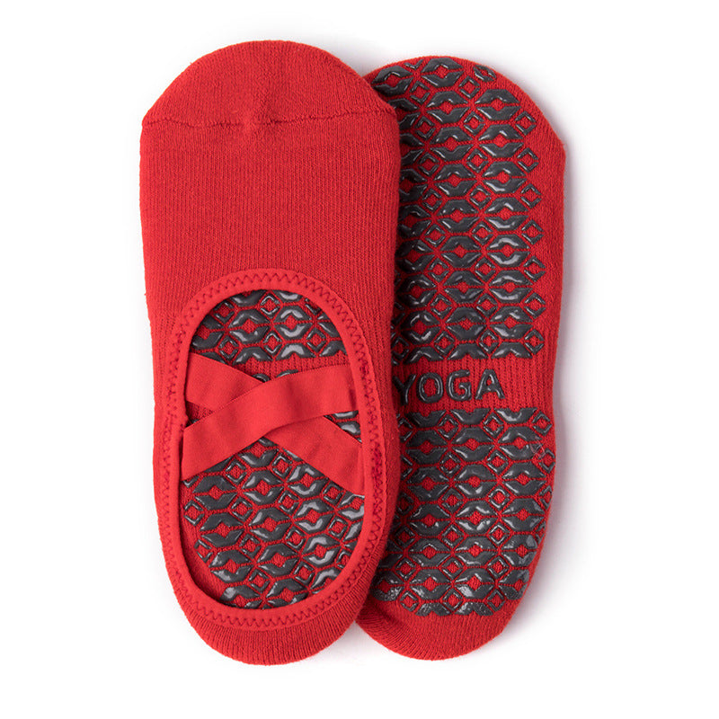 Terry Cross Grip Socks - Holly Red