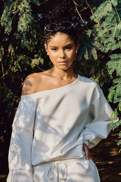 Marshmallow Off-Shoulder Sweatshirt - White