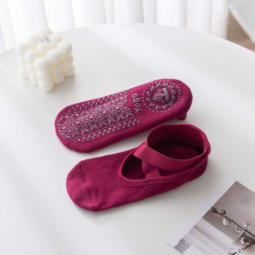 Women's Ballet Cross Grip Socks - Burgundy