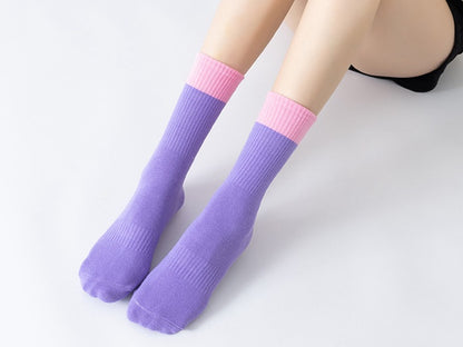 Color Block Grip Socks Women - Purple Pink