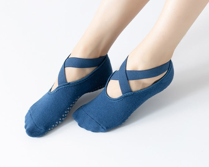 Women's Ballet Cross Grip Socks - Dusty Blue