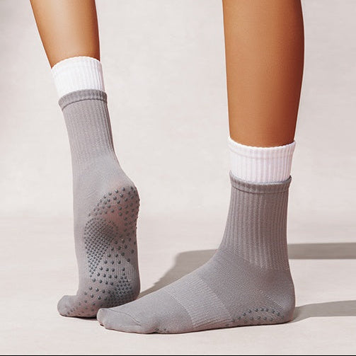 Double Layer Grip Socks for Pilates - Grey White