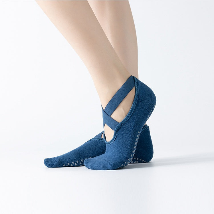Women's Ballet Cross Grip Socks - Dusty Blue