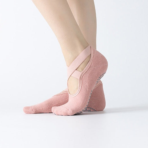 Women's Ballet Cross Grip Socks - Blush Pink