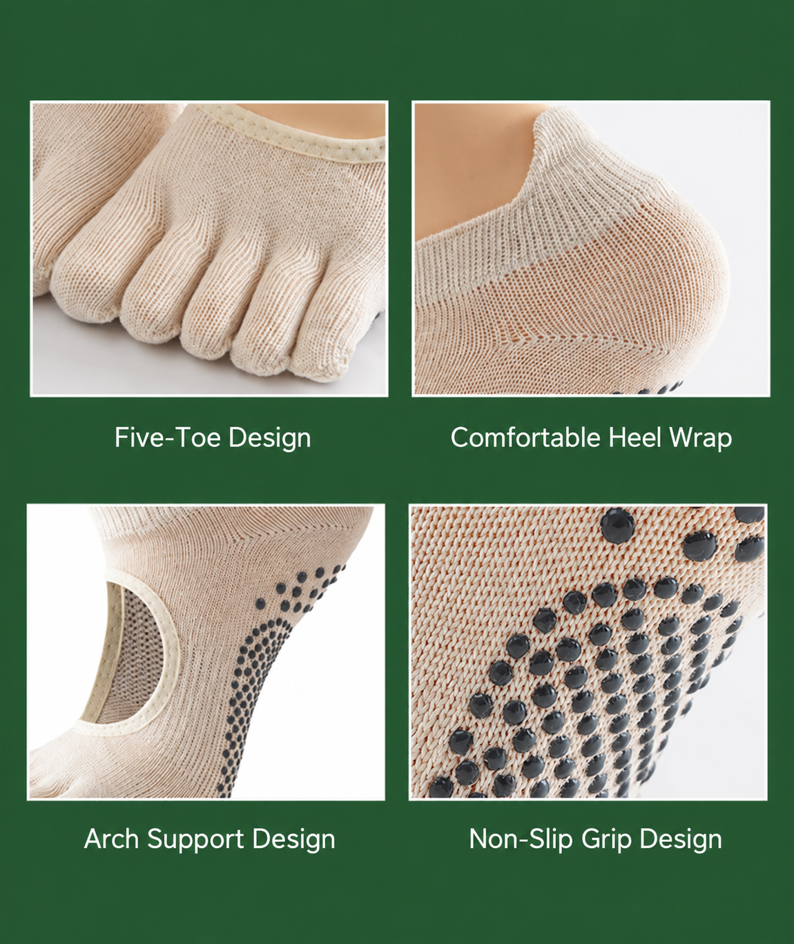 Flex Five Toe Grip Socks - Ivory