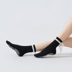 Women's Lacey Bow Grip Socks-Black