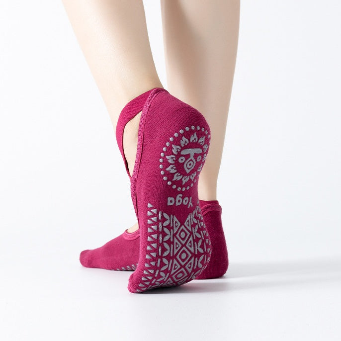 Women's Ballet Cross Grip Socks - Burgundy