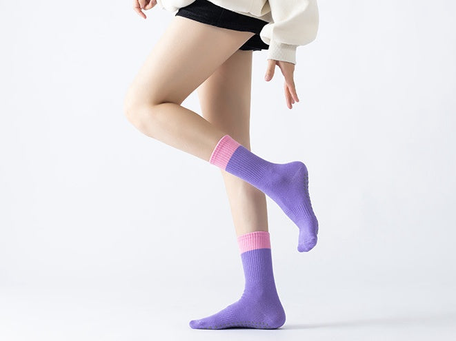 Color Block Grip Socks Women - Purple Pink