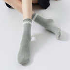 Women's Lacey Bow Grip Socks- Gray