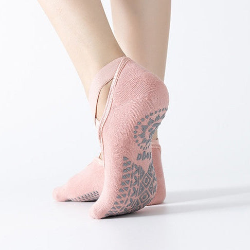 Women's Ballet Cross Grip Socks - Blush Pink