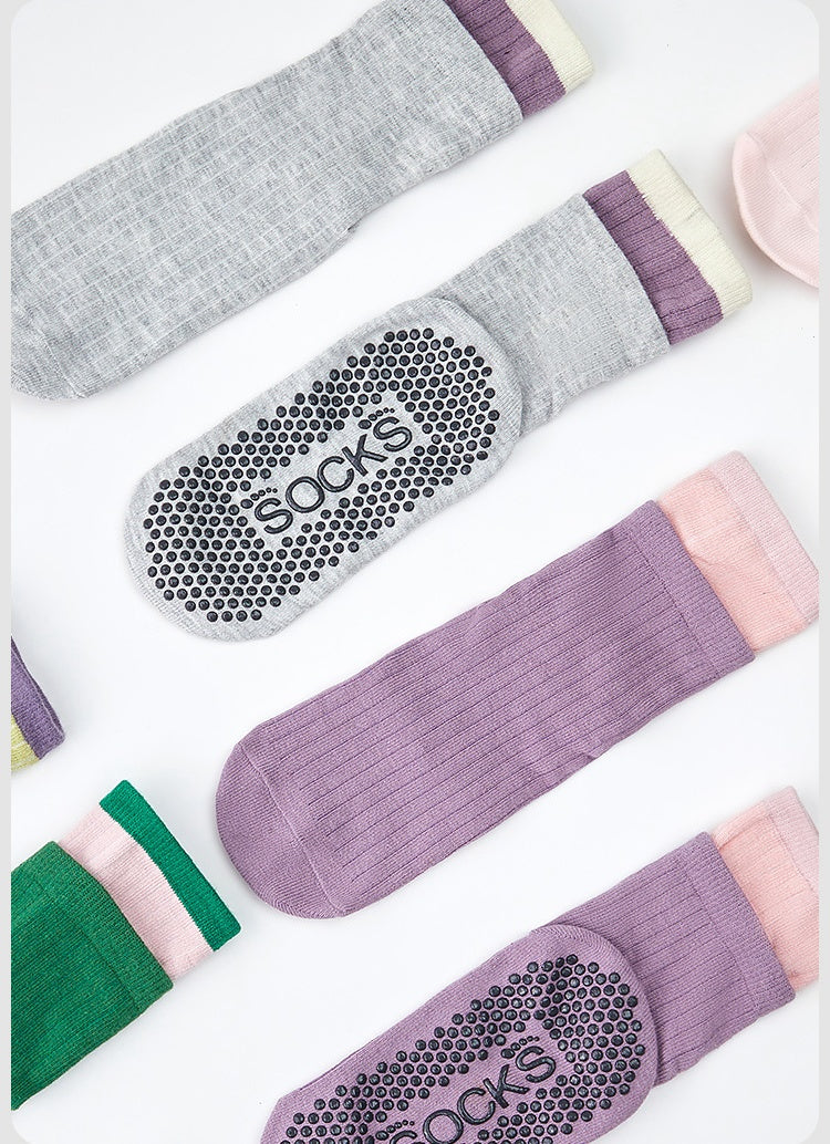 Contrast Cuff Grip Socks - Desert Lavender