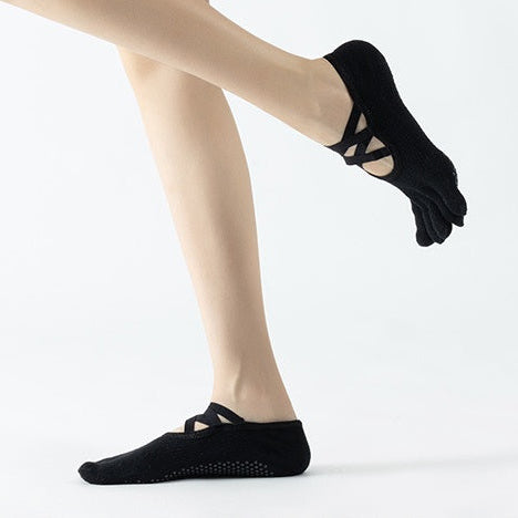 Women's Ballet Five Toe Grip Socks - Black