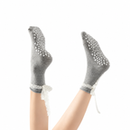 Women's Lacey Bow Grip Socks- Gray