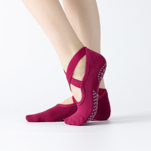 Women's Ballet Cross Grip Socks - Burgundy