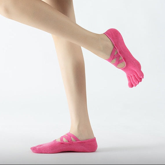 Women's Ballet Five Toe Grip Socks - Berry Pink