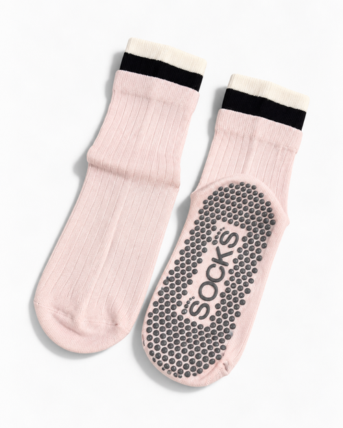 Contrast Cuff Grip Socks - Desert Rose