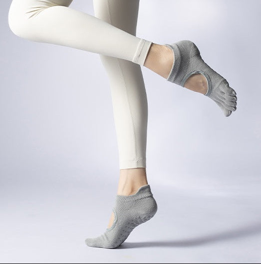 Women's Low-Cut Five-Toe Pilates Grip Socks - Cloud Grey