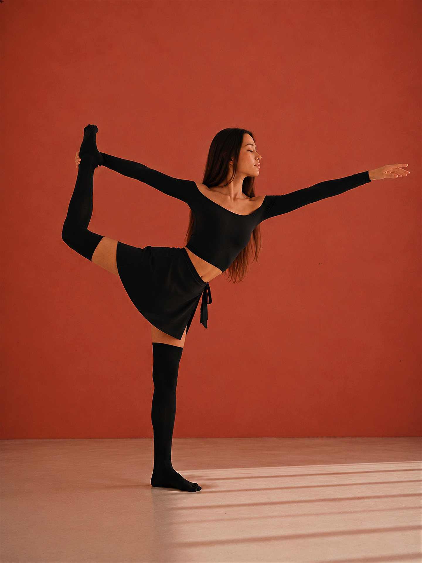 Women's Over the Knee Five Toe Pilates Grip Socks - Black