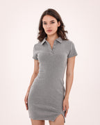 Soft Curve Polo Dress - Gray
