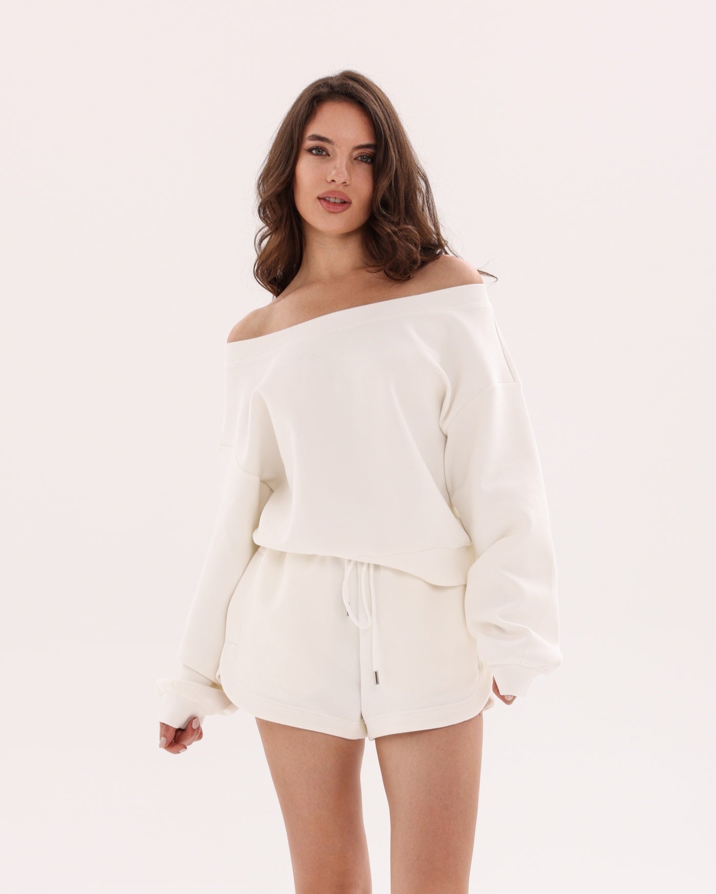 Marshmallow Off-Shoulder Sweatshirt - White