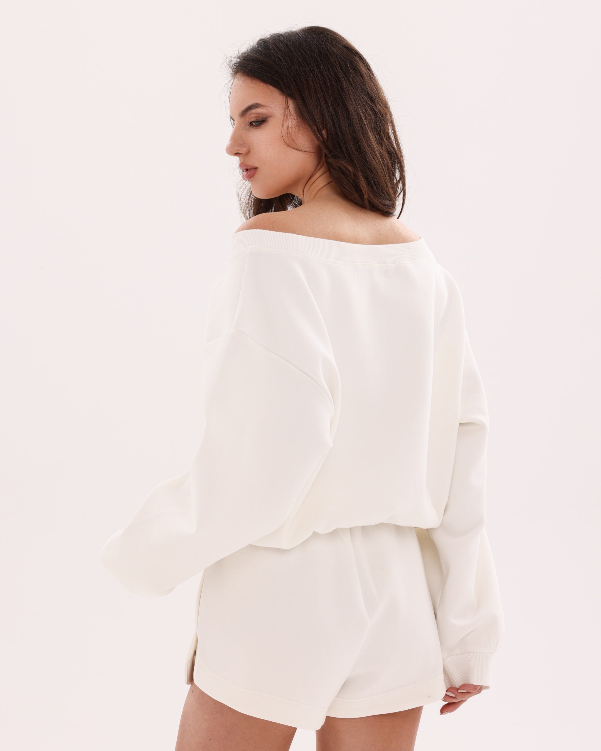 Marshmallow Off-Shoulder Sweatshirt - White