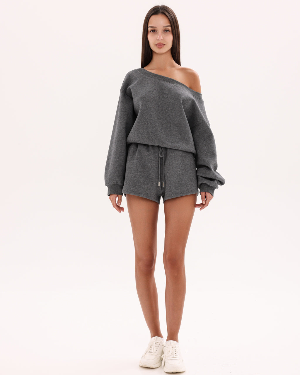 Marshmallow Off-Shoulder Sweatshirt - Dark Gray