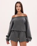 Marshmallow Off-Shoulder Sweatshirt - Dark Gray