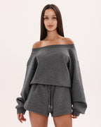 Marshmallow Off-Shoulder Sweatshirt - Dark Gray