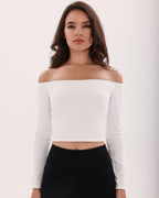 Wave Off-Shoulder Long Sleeve Top - White