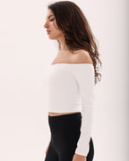 Wave Off-Shoulder Long Sleeve Top - White