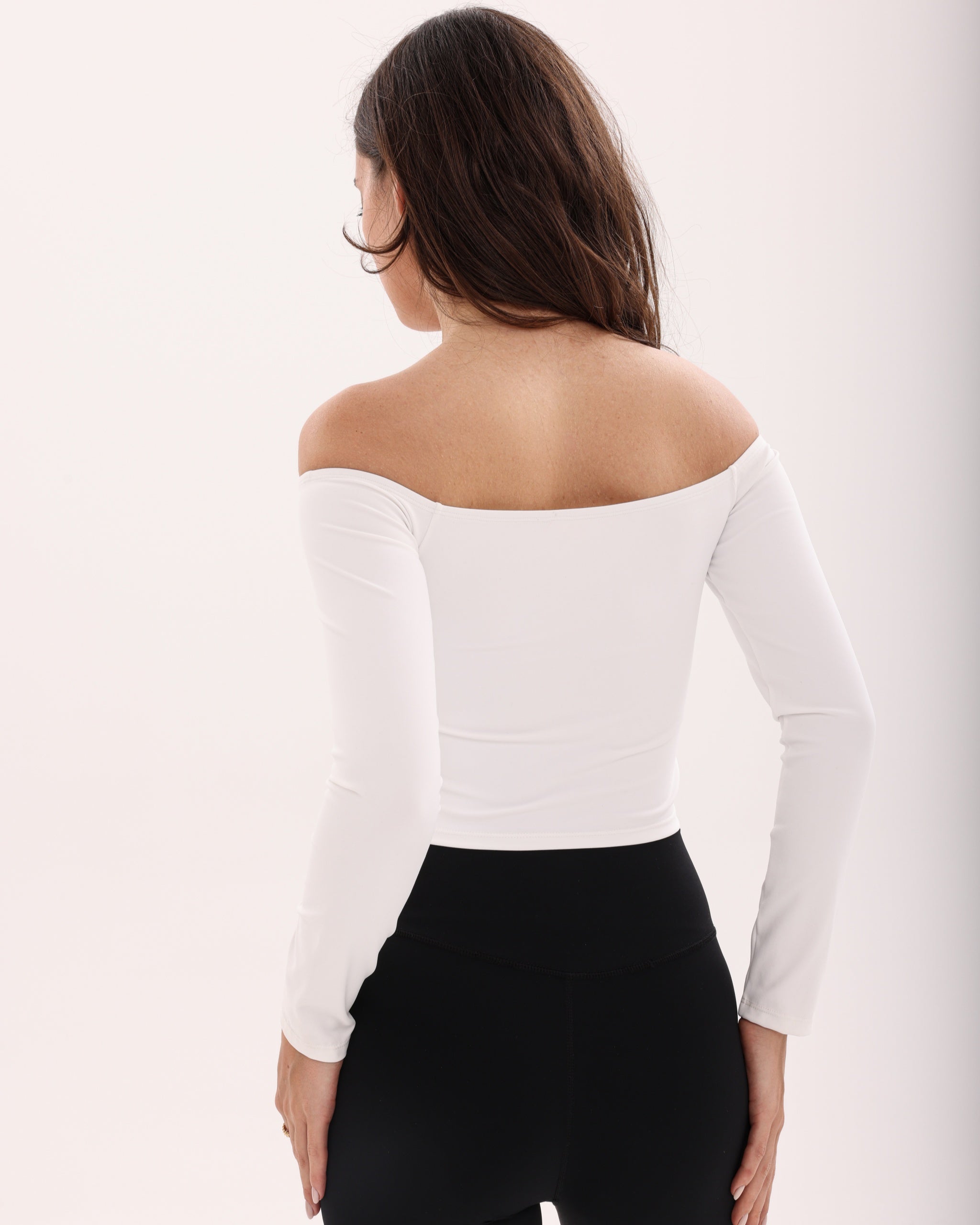 Wave Off-Shoulder Long Sleeve Top - White