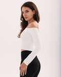 Wave Off-Shoulder Long Sleeve Top - White
