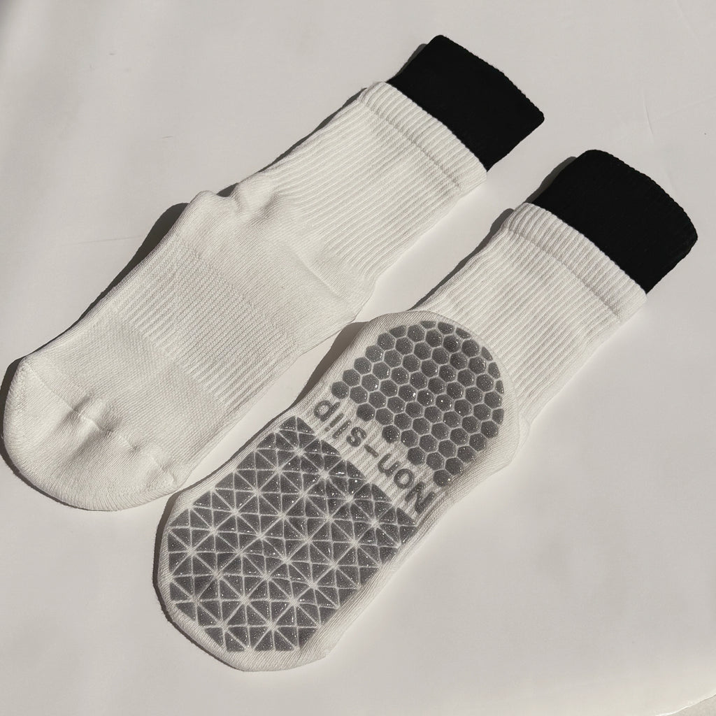 Women's Layered Grip Socks for Pilates & Yoga - Black White