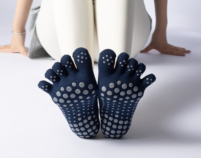 Women's Low-Cut Five-Toe Pilates Grip Socks - Midnight Navy