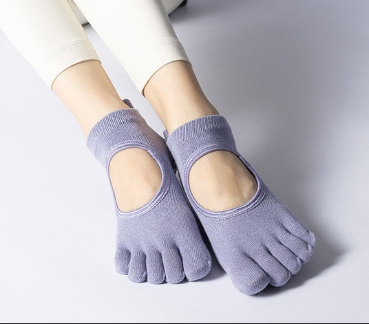 Women's Low-Cut Five-Toe Pilates Grip Socks - Mist Blue