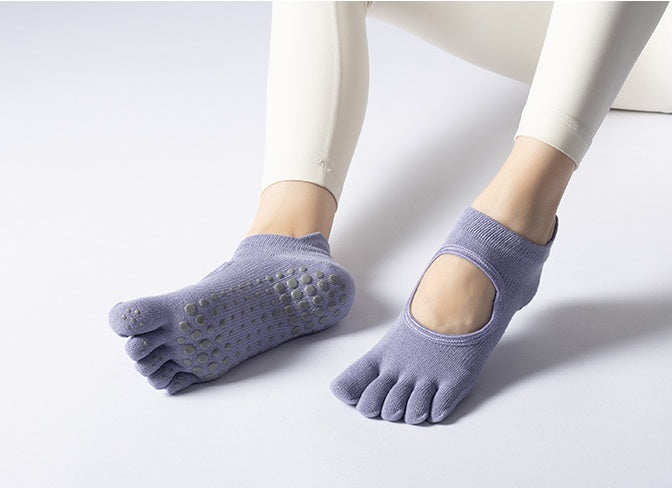 Women's Low-Cut Five-Toe Pilates Grip Socks - Mist Blue