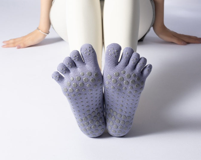 Women's Low-Cut Five-Toe Pilates Grip Socks - Mist Blue