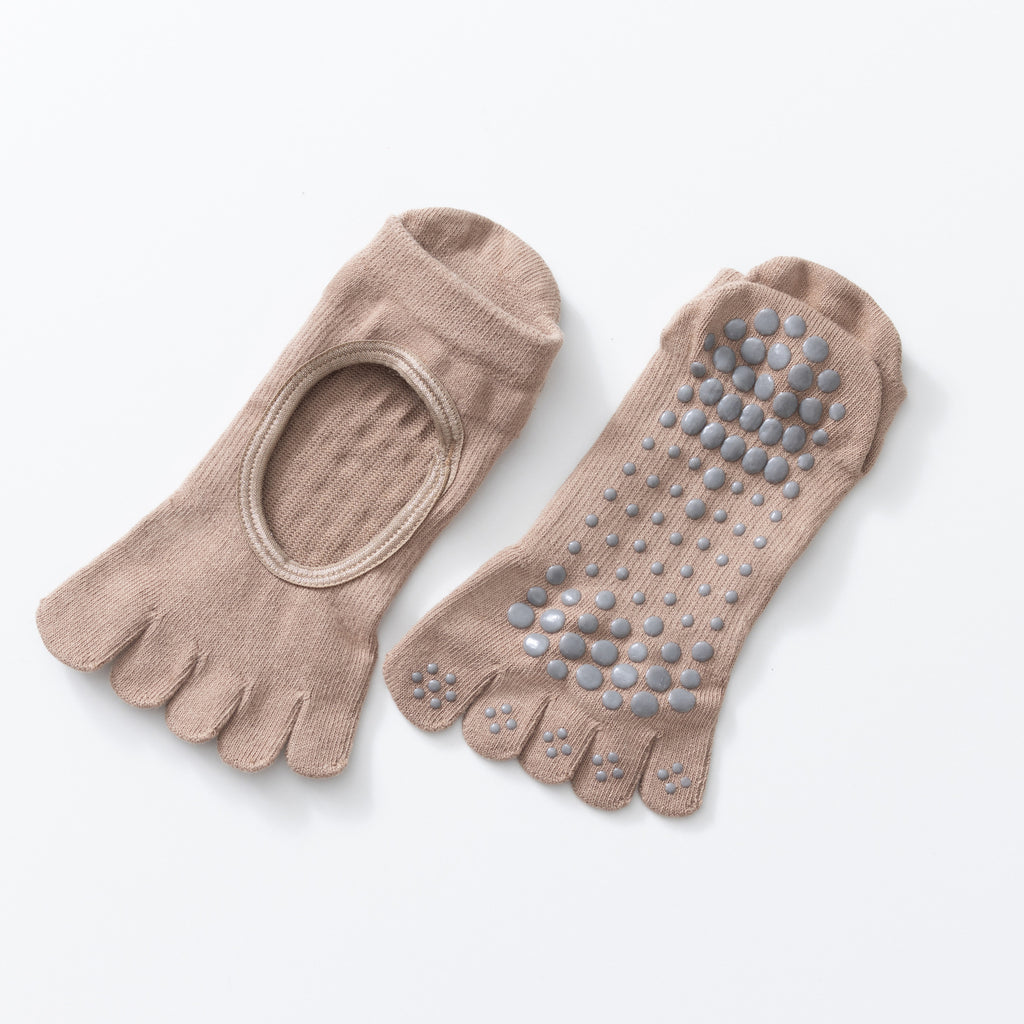 Women's Low-Cut Five-Toe Pilates Grip Socks - Mocha