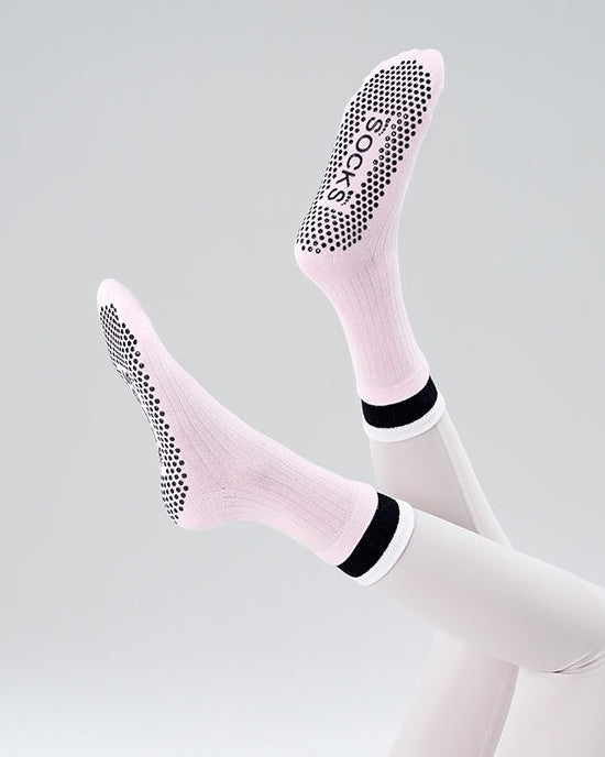 Contrast Cuff Grip Socks - Desert Rose
