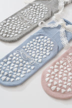 Women's Lacey Bow Grip Socks- Gray