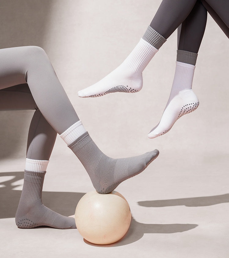 Double Layer Grip Socks for Pilates - Grey White