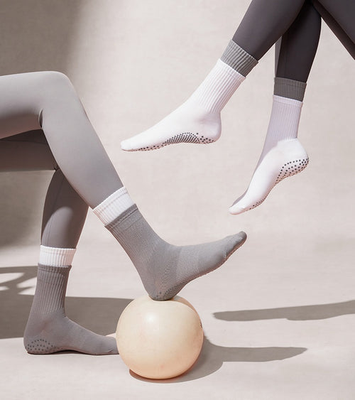 Double Layer Grip Socks for Pilates - White Grey