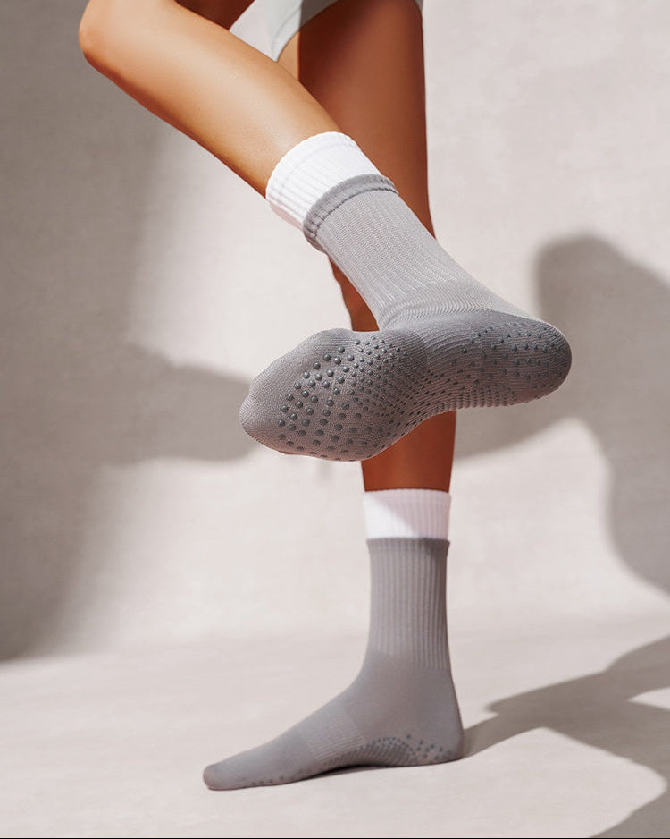 Double Layer Grip Socks for Pilates - Grey White