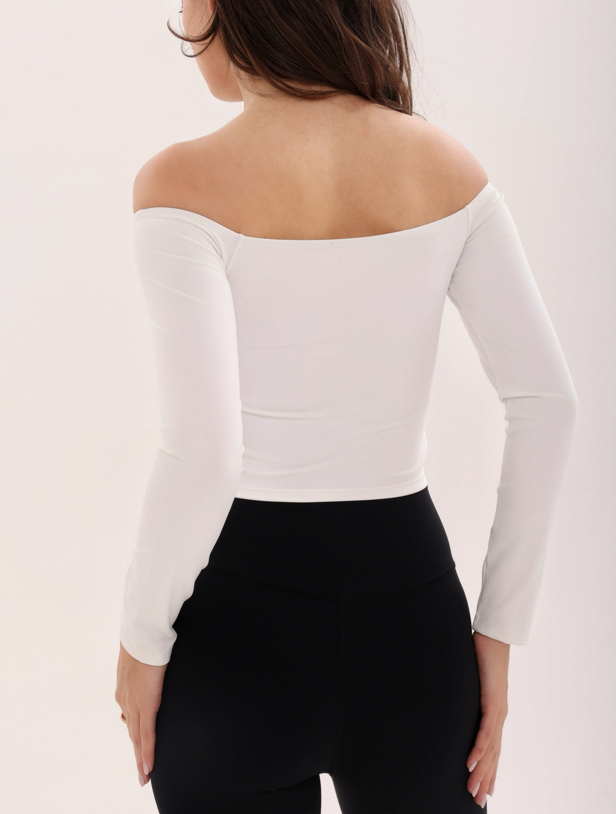 Wave Off-Shoulder Long Sleeve Top - White