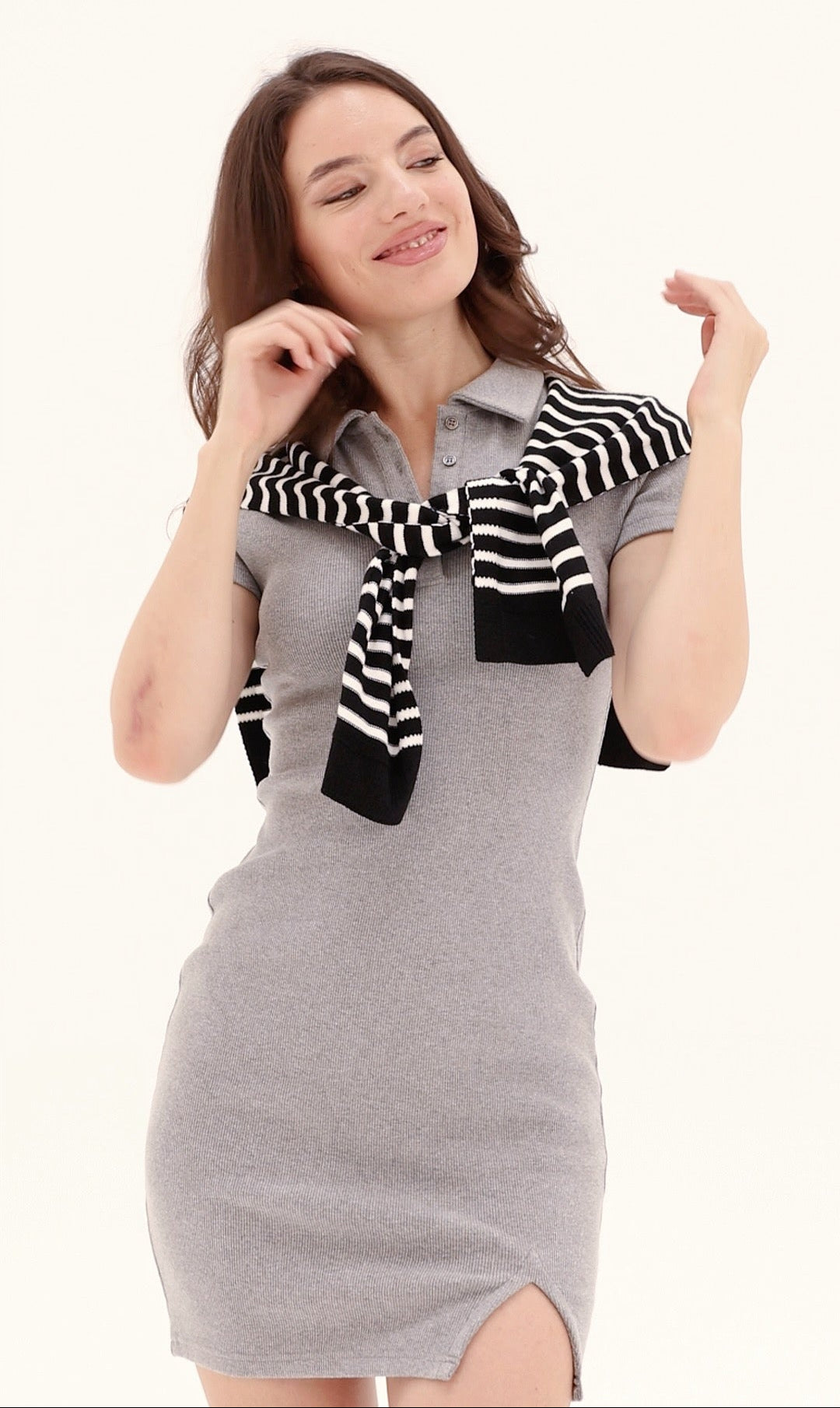 Soft Curve Polo Dress - Gray