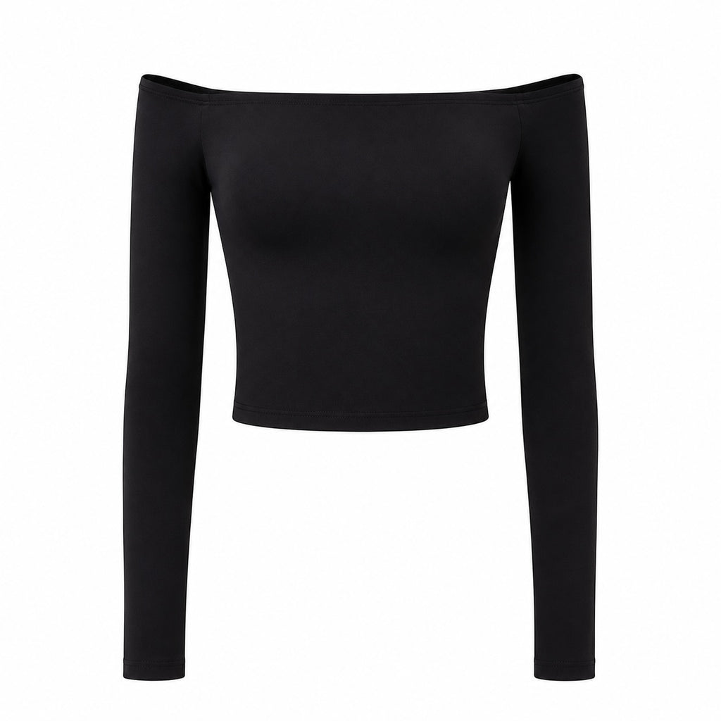 Wave Off-Shoulder Long Sleeve Top - Black